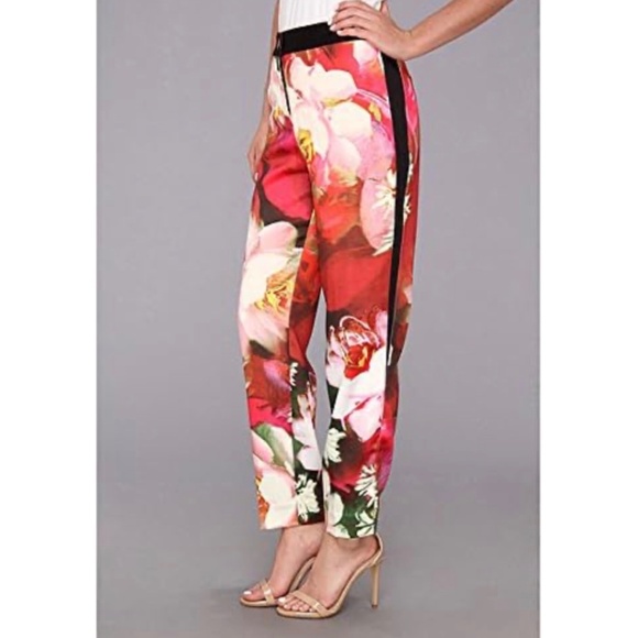 Ted Baker Tina Rose on Canvas Floral Print Crop Trousers Pants Ted Size 5 US 14 - Picture 1 of 14